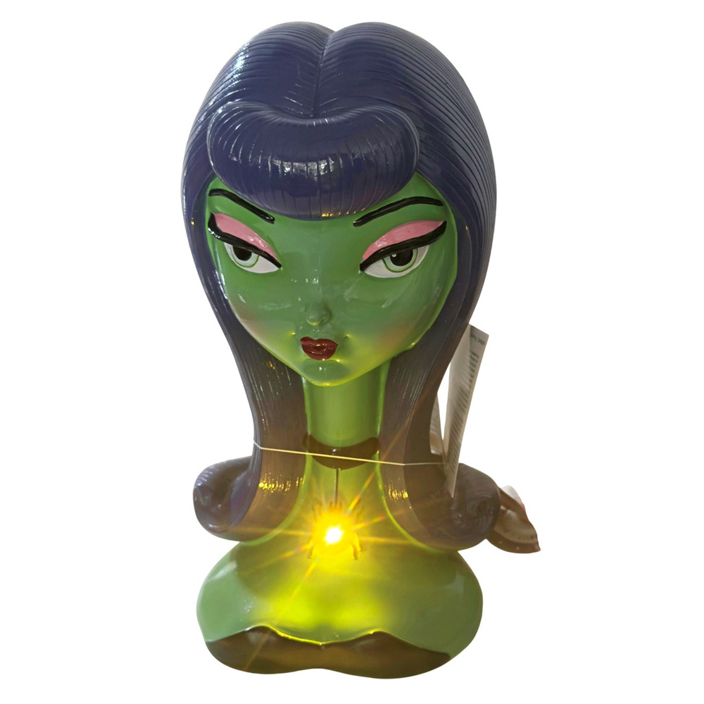 Viral Halloween Green Girl Purple Hair Bust LED Spider Necklace Bella Lux NWT - Picture 3 of 4